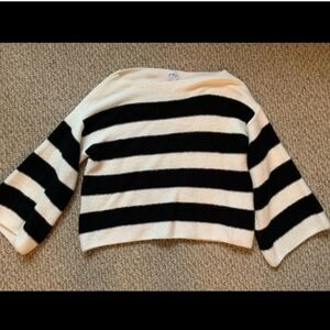 Black and White Striped Boat Neck Sweater with Bell Sleeves by Polly Sz Sm/Med